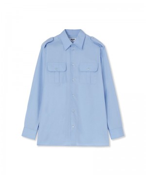 Blue MSGM Poplin Pocketed Shirt | USA_MSGM69359