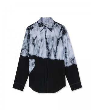 Blue / Black MSGM Poplin Shirt With Tie-dye Treatment | USA_MSGM97114