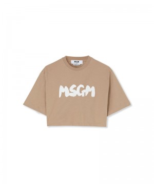 Brown MSGM Crop Top New Brushstroke Logo | USA_MSGM31279