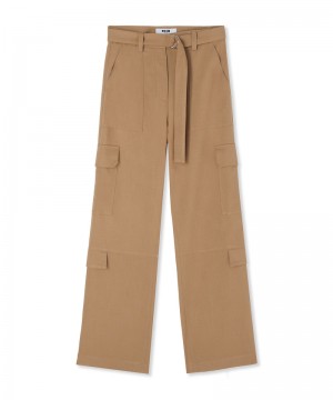 Brown MSGM Flamed Viscose Canvas Cargo Pants | USA_MSGM73253