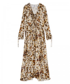 Brown MSGM Long Ruffled With Georgette Print | USA_MSGM68800