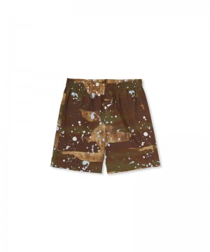 Brown MSGM Poplin Cotton Shorts With Dripping Camo Print | USA_MSGM89130