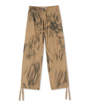 Brown MSGM Ripstop Cotton Cargo Pants With Tie-dye Treatment | USA_MSGM12040