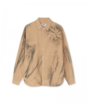 Brown MSGM Ripstop Cotton Pocketed Shirt With Tie-dye Treatment | USA_MSGM89387