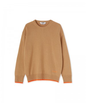 Brown MSGM Round Neck Jumper In Wool And Cashmere | USA_MSGM61719