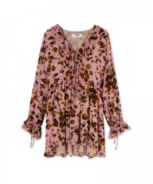 Brown MSGM Ruffled With Georgette Print | USA_MSGM76039