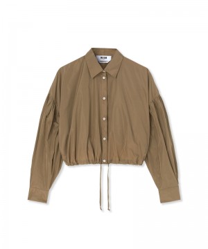 Brown MSGM Taffetà Crop Shirt With Puffed Sleeves | USA_MSGM39261