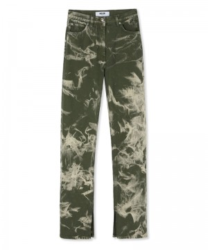 Green MSGM Bull Cotton Pants With Marbleized Tie-dye Treatment | USA_MSGM56180