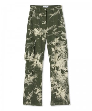 Green MSGM Cargo Pants With Marbleized Tie-dye Treatment | USA_MSGM80302