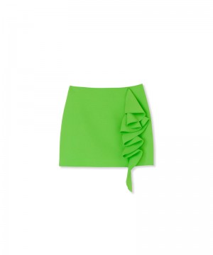 Green MSGM Double Crepe Cady Mini Skirt With Ruffles | USA_MSGM34263