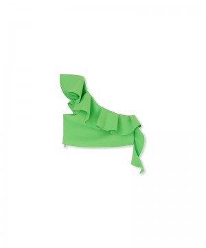 Green MSGM Double Crepe Cady One-shoulder Top With Ruffles | USA_MSGM34121