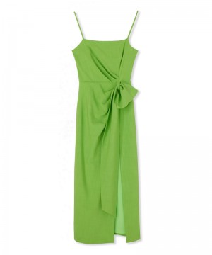 Green MSGM Flamed Viscose Canvas Slip With Knotted Waist | USA_MSGM69120