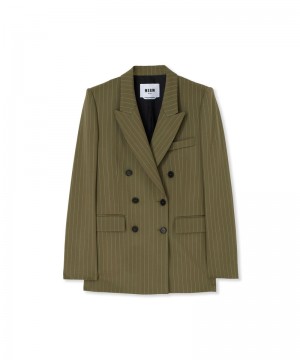 Green MSGM Fresh Wool Pinstripe Double-breasted Jacket | USA_MSGM40824