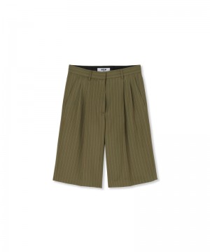 Green MSGM Fresh Wool Pinstripe Pleated Bermudas | USA_MSGM50774