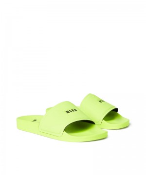 Green MSGM Pool Slippers With Msgm Micro Logo | USA_MSGM10892