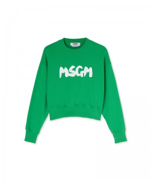 Green MSGM Sweatshirt With New Brushstroke Logo | USA_MSGM88471