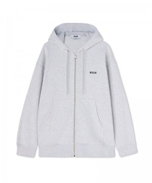 Grey MSGM Cotton Sweatshirt With Hood And Micro Logo | USA_MSGM80318