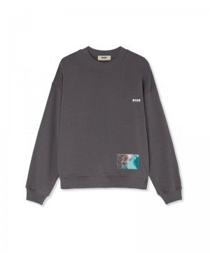 Grey MSGM Fantastic Green Inverse Series Organic Cotton Sweatshirt | USA_MSGM93779