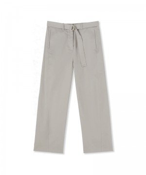 Grey MSGM Stretch Cotton Gabardine Pants With Belted Waist | USA_MSGM42238