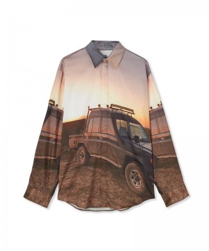 Multicolor MSGM Fluid Fabric Shirt With Tanzanian Gaze Jeep Snap Print | USA_MSGM92459