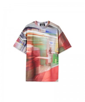 Multicolor MSGM Pixel Daily Metro Print All-over T-shirt | USA_MSGM93536