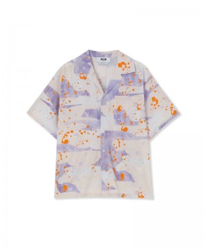 Multicolor MSGM Poplin Bowling Shirt With Dripping Camo Print | USA_MSGM36677