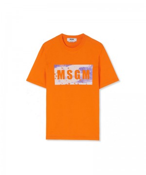 Orange MSGM Box Logo Camo Graphic | USA_MSGM44139