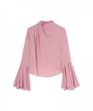 Pink MSGM Blended Silk Fluid Crepe De Chine Draped Top | USA_MSGM66819