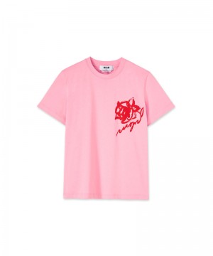 Pink MSGM Brushstroke Rose Graphic | USA_MSGM69320