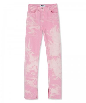 Pink MSGM Bull Cotton Pants With Marbleized Tie-dye Treatment | USA_MSGM95457