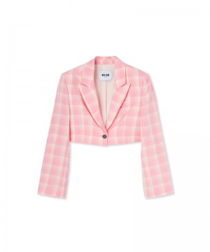 Pink MSGM Check Viscose Crepe Crop Jacket | USA_MSGM52788