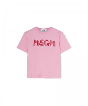 Pink MSGM Cotton Crewneck New Msgm Brushed Logo | USA_MSGM17880