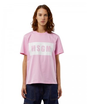 Pink MSGM Crew Neck Msgm Box Logo | USA_MSGM66893