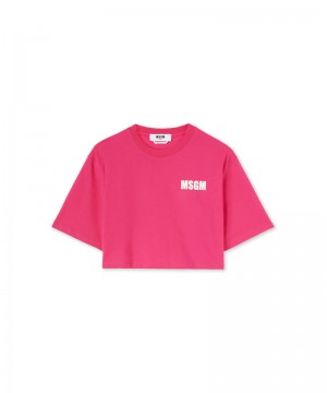 Pink MSGM Crop Never Look Back Logo | USA_MSGM23215