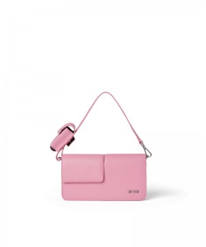 Pink MSGM Double Flap Baguette Bag With Metallic Logo | USA_MSGM68383