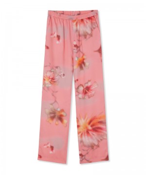 Pink MSGM Fluid Fabric Pants With Elastic Waistband And Desert Flowers Print | USA_MSGM59608