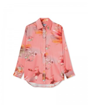 Pink MSGM Fluid Fabric Shirt With Desert Flowers Print | USA_MSGM70634