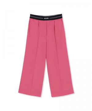 Pink MSGM Fresh Wool Crop Pants With Logoed Elastic Waistband | USA_MSGM10422