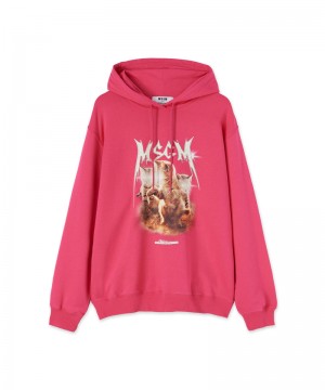 Pink MSGM Hooded Sweatshirt With Laser Eyed Cat Graphic | USA_MSGM44560