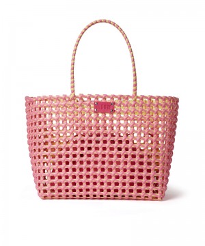 Pink MSGM Large Woven Tote Bag With Logo | USA_MSGM15707