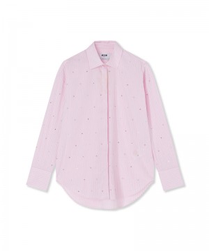 Pink MSGM Poplin Shirt With Rhinestone Application | USA_MSGM55307