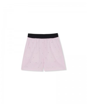 Pink MSGM Poplin Shorts With Waistband Logo And Rhinestones All Over | USA_MSGM40660