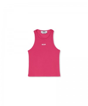 Pink MSGM Ribbed Jersey Tank Top With Embroidered Logo | USA_MSGM16199