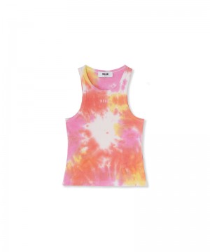 Pink MSGM Ribbed Jersey Tank Top With Tie-dye Treatment | USA_MSGM81603