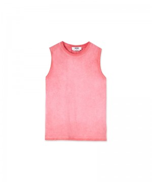 Pink MSGM Sleeveless Faded Treatment And Embroidered Logo | USA_MSGM77611