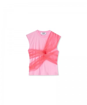 Pink MSGM Sleeveless Top With Tulle Applications | USA_MSGM41593