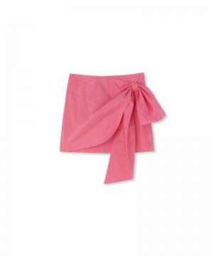 Pink MSGM Taffetà Draped Mini Skirt With Bow | USA_MSGM14803