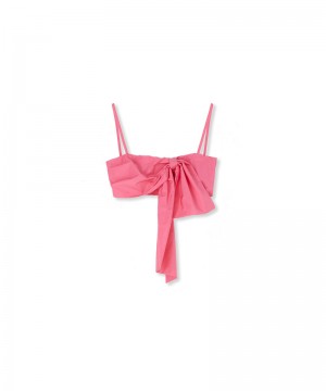 Pink MSGM Taffetà Top With Suspenders And Bow | USA_MSGM21207