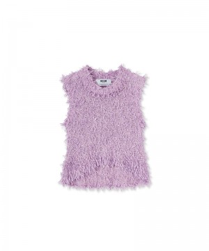 Purple MSGM Cotton Ribbon Sleeveless Top | USA_MSGM48240