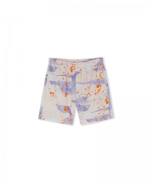 Purple MSGM Poplin Cotton Shorts With Dripping Camo Print | USA_MSGM54722